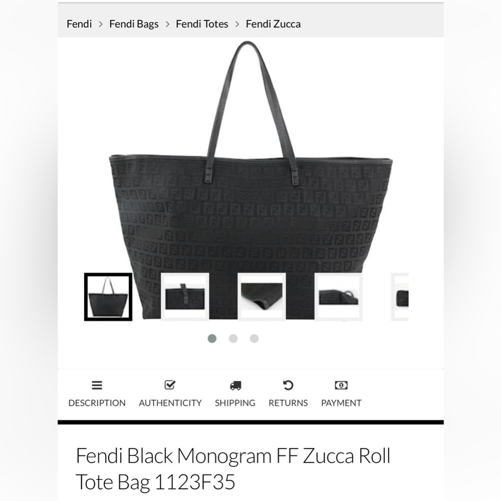 Authentic FENDI Monogrammed Zucca Black Canvas Brown Leather Tote Purse Bag